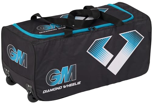 Gunn & Moore GM Cricket Bag Holdall | Diamond Wheelie | BS55 Range godkänd av Ben Stokes | Enkel åtkomst dubbel dragkedja | Volym - 67 liter | Tough 600 Denier Polyester | Svart och Blå