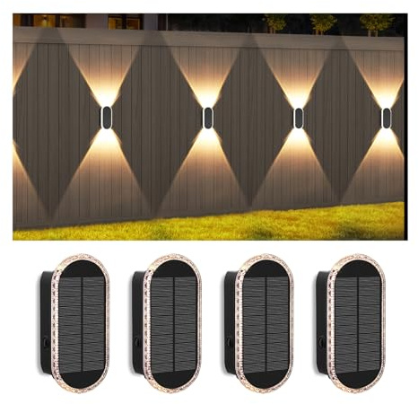 A.bigwhale Set med 4 utomhussollampor - Soldriven vägglampa utomhus - LED-belysning - Vattentät soldriven lampa för staket, vägg, terrass, trädgård, balkong - Dekoration