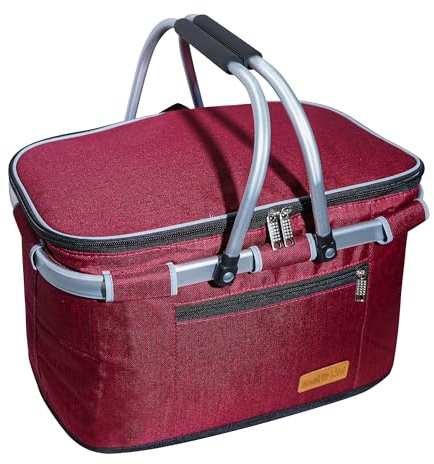 ABIUBIU Bolsa isotérmica, cesta de la compra, grande, aislada, bolsa para el almuerzo, calentador de oficina, soporte lateral, 2 asas, posición vertical (borgoña)