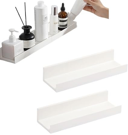 Kaizuca Estanteria Pared Blancos, Pack de 2 Estantes Adhesivos de Pared, Estantes de Almacenamiento Sin Taladro,Baldas Pared para Baño, Cocina, Salón, Dormitorio y Oficina