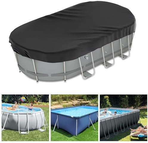 Neuradical Copertura ovale per piscina fuori terra Oxford 210D, resistente agli strappi, per piscina, impermeabile, antipolvere, con coulisse e chiodi per pavimento per stabilità, 366 x 549 cm