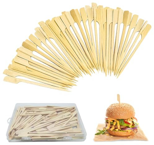 100Pcs Bamboo Skewers 9cm Barbecue Skewers Cocktail Sticks Wooden Paddle Sticks for Kebabs BBQ Cocktails Party