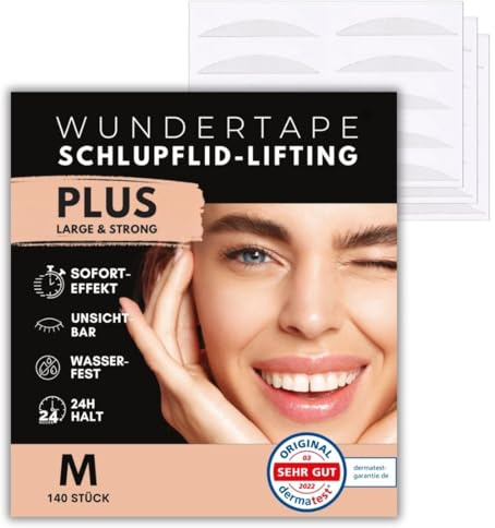 WUNDERTAPE Schlupflider Stripes LARGE & STRONG Schlupflid-Tape Streifen zum Augenlid-Lifting ohne OP! (wasserfest, 24h Halt, double eyelid lifting tapes) Augenlid-Tape (140 M)