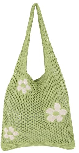 Ausing Strandtaschen Damen Gehäkelte Tragetasche Strandtasche Umhängetasche Handgewebte Blumen Grün