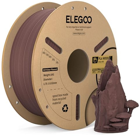 ELEGOO PLA Wood Filamento 1,75mm 1KG, Filamento PLA con Aggiunta di Farina di Legno, Precisione Dimensionale, Bobina da 1kg, Compatibile con la Maggior Parte delle Stampanti 3D FDM, Noce