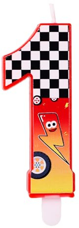 Födelsedagsljus med Racingtema, Rött Rutigt Sifferljus med Blixtar och Bilhjulsmönster för Födelsedagsfest Babyshower Racingbilstemafest Dekoration(Nummer 1)