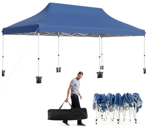 GOPLUS Paviljong 3 x 6 m, vikbar paviljong popup paviljong vattentät stabil, trädgårdspaviljong justerbar höjd med bärväska, festtält, trädgårdstält, solskydd för utomhusbruk, fest, festival, bröllop