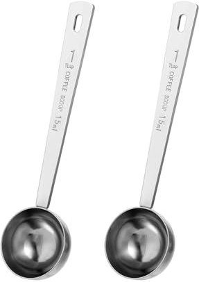HUVZOR 2 piezas Cooking Cucharas Medidoras, Acero Inoxidable, Plateado,en grano, en polvo y espresso. Ideal para recipientes altos y latas (15ml)