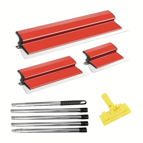 ZCHYTOOL Set de spatules de lissage professionnelles (250 mm, 400 mm, 600 mm) avec tige télescopique 0,8-2 m pour mur et plafond