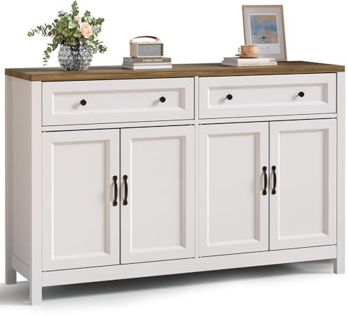 Blishom Cuisine Buffet, Armoire de Rangement avec 2 Tiroirs et 4 Portes, Étagères Réglables, Meuble de Rangement pour Salon, Cuisine, Salle à Manger, Couloir, 140 x 40 x 90 cm (Rétro)