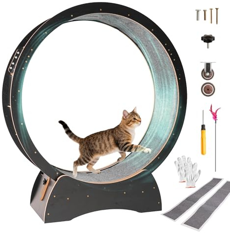 Large Cat Exercise Wheel 43.3 Inches, Silent Cat Treadmill with Locking Mechanism and 2 Replacement Carpets, Cat Running Wheel for Indoor Cats Kitty, Sturdy Fitness Furniture Supports Up to 25 lbs