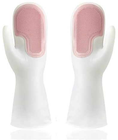 Yosoo Health Gear Rengöringsborste Diskhandskar PVC Förtjockade Diskhandskar 12,2 X 5,5 Tum Täta Borst Värmeisolering Rik Lödder för Kök Hushållsarbete Rengöring (Enkelborstepuder)