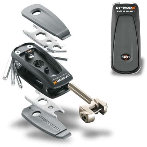 SKS GERMANY CT-WORX Multitool (20 in 1 Mini-Fahrradwerkzeug, Multifunktionswerkzeug aus Chrom-Vanadium-Stahl mit 20 Funktionen, inkl. Kettennieter & Reifenheber), Schwarz
