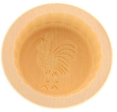 HOFMEISTER® smörform, för 250 g smör, 11 cm, tupp, handsnidad i Tyskland, smörform för dekoration, rund fallform, smörmodell av inhemskt lönnträ