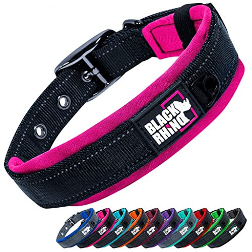 Black Rhino - Das Comfort Halsband Super Weiches Neopren Gepostertes Hundehalsband für alle Hunderassen - Hochbeanspruchbar Verstellbar Reflektierend Wetterfest (XL, Rosa/Schwarz)