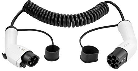 EV + Elektrofahrzeug-Ladekabel - Typ 1 auf Typ 2-3 Meter PHEV Ladekabel - 1-Phase 32A(7,2 kW) Schwarz Spirale- Gratis Tragetasche CE IP55