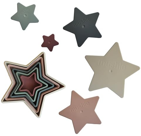 mushie Nesting Stars | Torre de Apilamiento | Juego de Aprendizaje con 5 Estrellas Apilables | 100% Libre de BPA | Juguete Apilable para Niños de 0 a 3 años | Accesorios para Bebés | Original