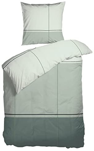 Arctic Bettwäsche 135x200 Biber/Flanell I Bettbezug aus 100% Baumwolle mit Oeko-Tex Standard 100 I Bettzeug 2tlg., inkl. Kissenbezug 80x80 I Nordisches Design aus Dänemark, grün-gestreift