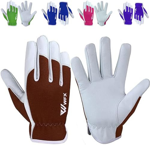 WFX Leder-Arbeitshandschuhe für Gartenarbeiten, atmungsaktiv, dornensicher, Handflächenbau, strapazierfähig, Gartenhandschuhe, Damen und Herren, Gripper Utility (dunkelbraun, L)