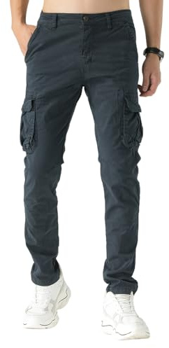 TONY BACKER Pantaloni Uomo Leggero in Cotone Multitasche Casual di Tela Stretch Materiale con Tasche Laterali 1583 (IT, Misura del girovita, 40, 52, Regular, Regular, Blu)