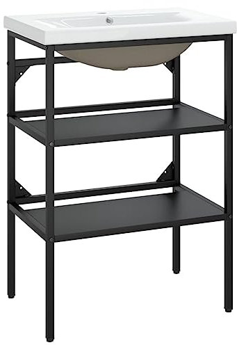 vidaXL Home Bathroom Washbasin Frame with Built-in Basin Home Bathroom Console Sink Frame Washbasin Stand Wash Basin Furniture Black Iron