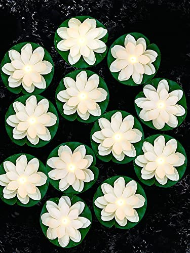 Hortsun 12 luci galleggianti a forma di loto con batterie, gigli, fiori di piscina, decorazioni per Diwali Pooja, candele galleggianti decorative per piscina, stagno, esterni e interni (15,91 cm