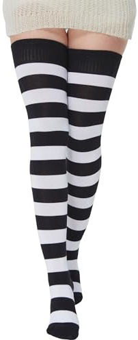 BABAHU - Calze da donna extra lunghe in cotone a righe, sopra il ginocchio, alte fino al coscia, Taglia unica