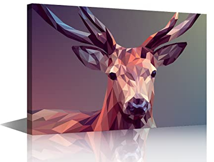 Deer Canvas Wall Art Wall Decor Giclee Art Print Deer Polygon Painting Canvas Prints Framed Artwork for Living Room Bedroom Office Pictures Posters Large Size 24x36inch (60x90cm)