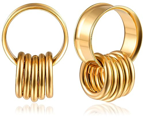 Vankula Ear Tunnels Flesh Stretcher Double Flared Plugs Gauges 10 Rings Stainless Steel Ears Piercing Jewelry for Men Women 14mm(9/16) Gold