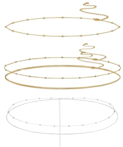 KOQAIIZ 3 Pezzi Catena della Vita del Pancia Set, Catene di Pancia a Strati, Catene di vita Lucide, Catene di Bikini, Gioielli per il Corpo per le Donne, Catene di Pancia