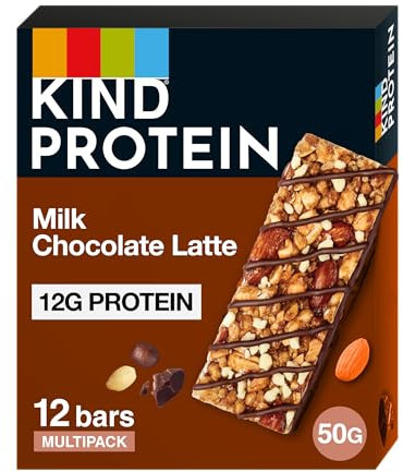 KIND Protein Bars, Gluten Free Snack Bars, Milk Chocolate Latte, High Fibre, Healthy Snack, Source of Protein, No Artificial Colours, Flavours or Preservatives, Multipack 12 x 50g