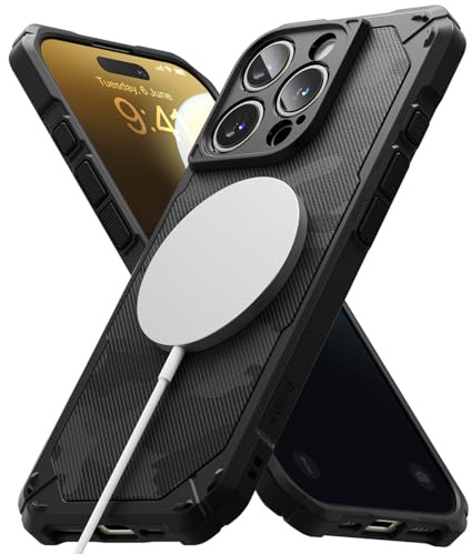 Ringke Rugged Gear Magnetic Case [Kompatibel mit MagSafe] für iPhone 16 Pro Max Hülle, Tarnmuster Robuste Stoßfeste Bumper Fester Griff rutschfest Hülle für Magnet-Ladegerät/Zubehör - Camo Black