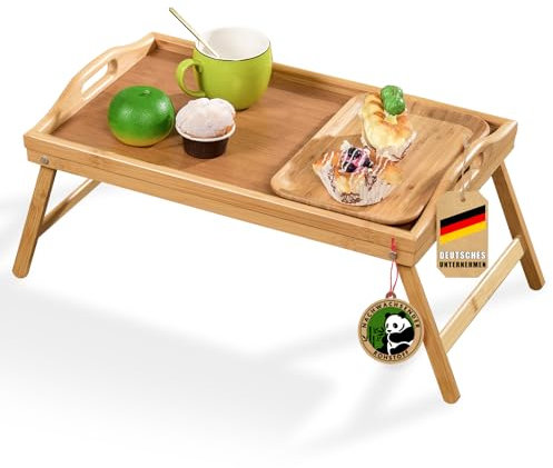 Floordirekt Plateau de Lit en Bois de Bambou, de Service et Petit-Déjeuner avec Pieds, Multifonction Pliable 50 x 30 x 23 cm (Utah)