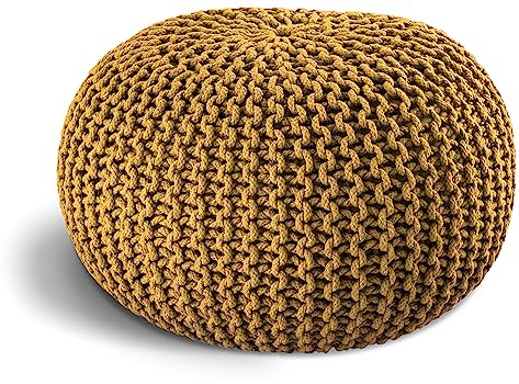 ELYFLAIR® Pouf en tricot fait à la main - Diamètre : 55 cm ou diamètre : 45 cm - Avec aspect élégant en tricot grossier - Décoration intérieure (jaune, diamètre 45 cm)