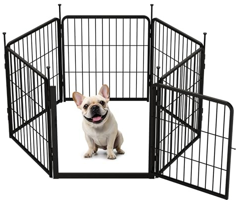 SunsGrove Dog Playpen Outdoor with Wider Door for Small and Medium Dogs, Free and Safe Play Dog Fence Indoor, Black (24 inch, 6 Panels)