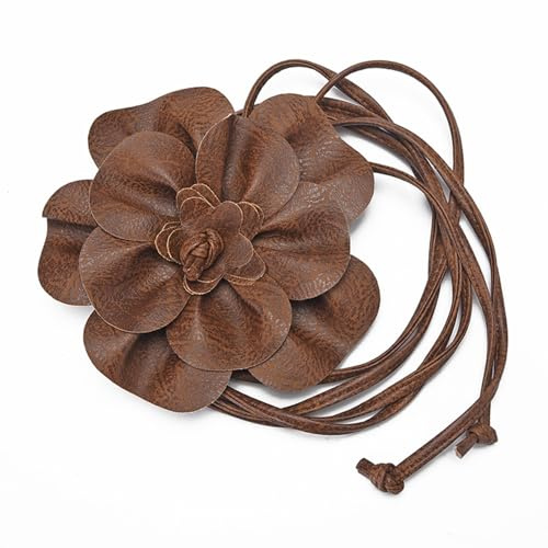 Inzegao Cintura da donna in stile Bohe in pelle con fiore in vita corda corda cintura cintura skinny cinture per abito cardigan, Caffè, taglia unica
