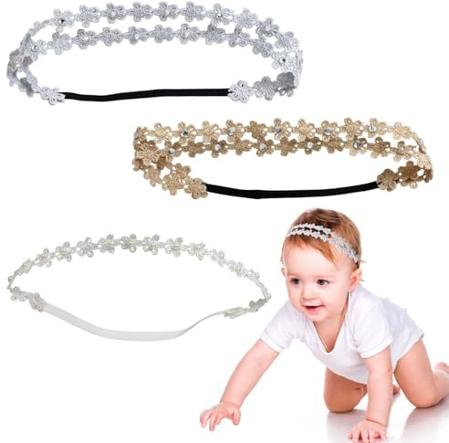 3 Fasce per Capelli di Fiori per Bambini, Elastiche Fasce per Capelli a Doppio Strato, Semplici e Alla Moda, Accessori Fotografici, Adatti Come Regali Neonati e Accessori Per Capelli per Bambini
