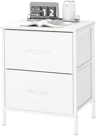 Levede White Bedside Table, Side Table with 2 Fabric Drawers and Metal Frame,Large Capacity Storage Bedside Cabinet for Bedroom,Living Room and Sitting Room