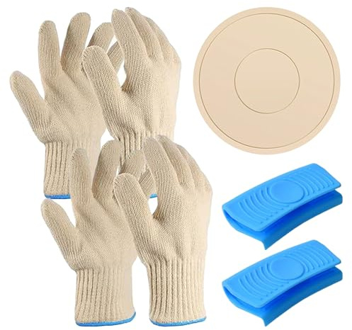 4PCS Oven Gloves Heat Resistant with Silicone Mini Oven Mitt & Pot Holder,Heat Proof Gloves with Fingers,Double Layer,Non-Slip,Reusable,for Safe Cooking,BBQ,Grilling,Oven Use,Insulation