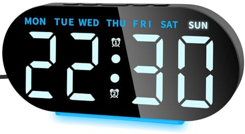 Ujjdwiurgh Reloj despertador digital radiocontrolado con pantalla LED, luz nocturna, función de repetición, reloj de mesa, color azul