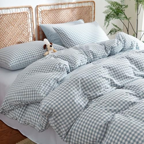 Lanqinglv Vichy Housse de Couette 140x200 Bleu à Carreaux Parure de lit Ado 1 Personne en Microfibre Housses de Couettes avec Fermeture Éclair et 1 Taie d'oreiller 65x65cm