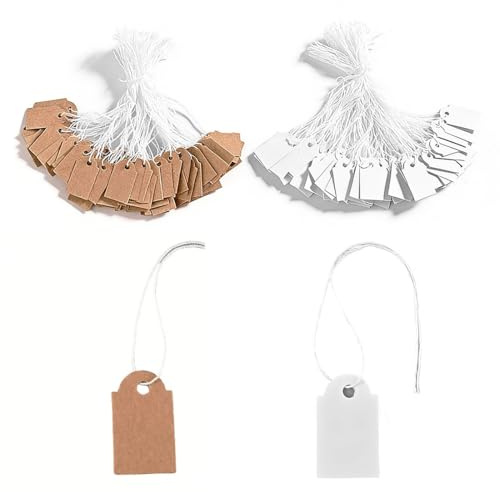 COYUN Etiquetas Ropa, 200 Pcs Etiquetas para Regalos, Etiqueta de Precio de Papel Kraft Marrón con Cordón, Etiqueta Colgantes Grabables, para Sujetar Equipaje y Joyas(15 * 25mm)