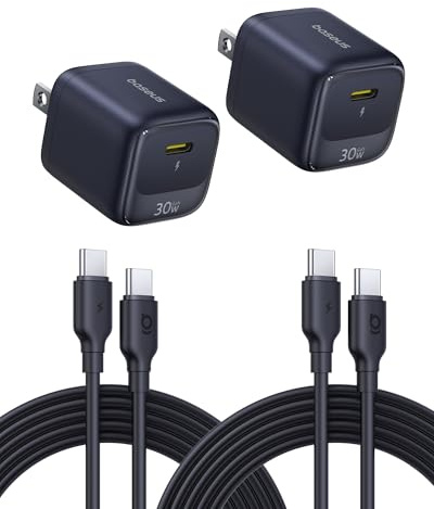 Baseus 30W USB C Charger Block, 2 Pack Fast Charger Type C with USB-C Cable for iPhone 17/16/15 Series, iPad, Galaxy S25 Ultra and More Series