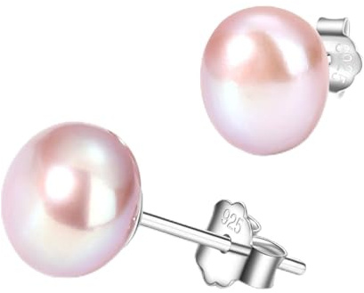 YAMI Freshwater Pearl Earrings, 7-9.5mm Women's Niche Light Luxury Silver Earrings, 925 Sterling Silver Pearl Studs, Hypoallergenic Earrings, Exquisite Luxury Jewellery