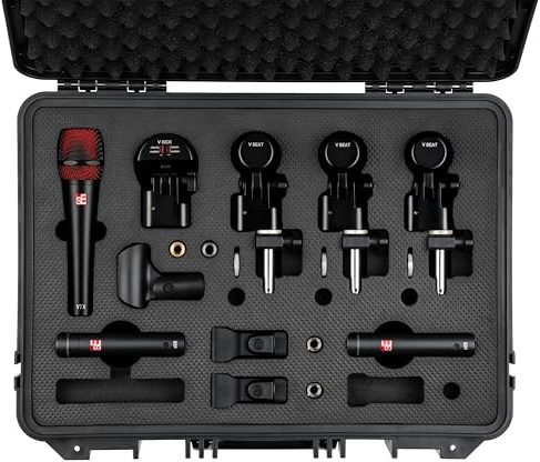 SE ELECTRONICS V Pack Arena Black Drum Mic Kit for Toms, Snares & Bass Drums - Includes 1 V Kick, 3 V Beats, 3 V Clamps, 1 V7 X Instrument Microphone, 2 sE8 Condensers & More