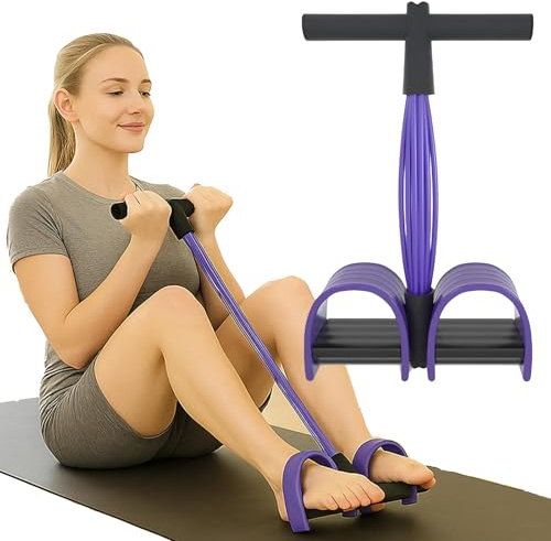Entraîneur de résistance à pédale multifonction à 6 tubes pour la maison, équipement de fitness complet pour abdominaux, entraînement du dos et des jambes, confortable et antidérapant (noir violet)