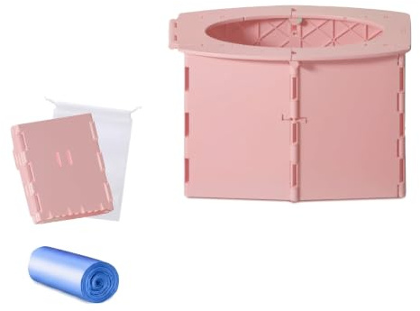 Vikbar potta, bärbar toalett för barn, bilresa, camping, inomhus och utomhus användning (rosa)