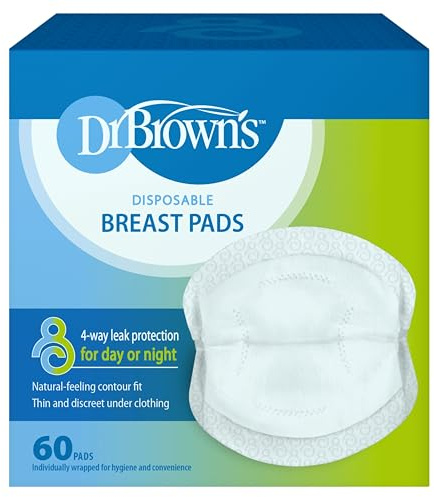 Dr. Brown's Disposable Breast Pads for Leakproof Protection, Absorbent and Discreet Nursing Pads with Adhesive Strips for Day or Night, 60 Count (Pack of 1)