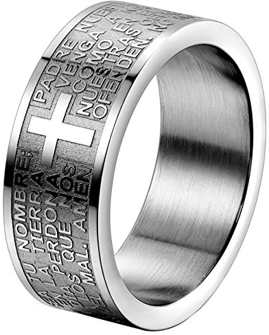 OIDEA Personalisierte Ring Herren Breit Edelstahl, 8mm Bibel Gebet Kreuz Bandring, für Herren Damen (54(17.3), Silber-ohne Gravur)