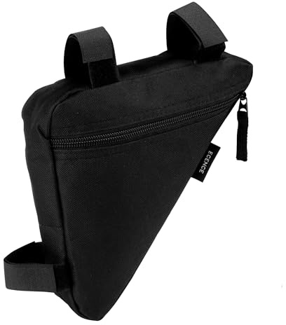 ECENCE Bike Frame Bag - for Phone, Cash, ID, or Repair Tools - Water-Resistant Nylon Triangle Bag - Easy Attachment - MTB Accessories - Black